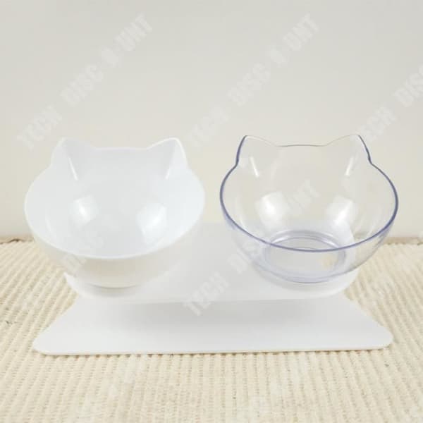 TD® Cat Bowl Oblique Cat Food Basin Husdjursskål Skyddar halsryggen-vit över