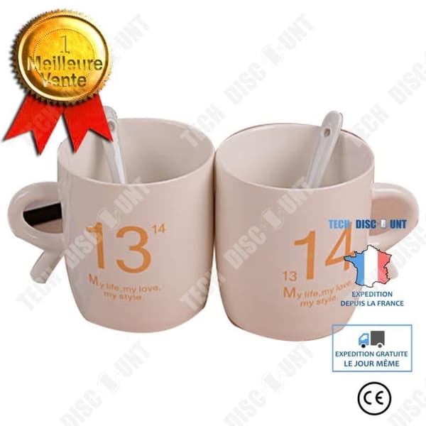 TD® 1314 märkespar keramisk vattenkopp dubbelkopp med skedkopp Europeisk boutique-jubileumspargåva