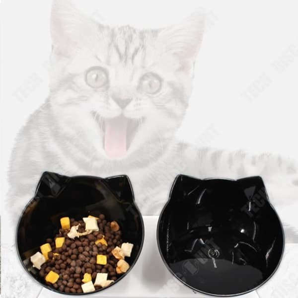 TD® Kattöron kattskål sned mun dricksvatten husdjursmat redskap svart nackskydd vanlig skål