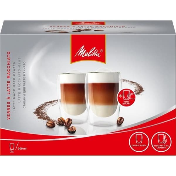 MELITTA Set med 2 Borosilikatglas för Latte Machiatto 300ml Klar