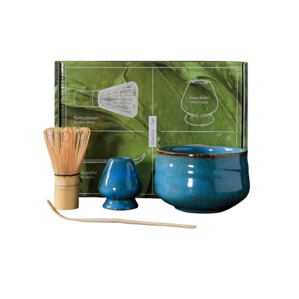 INF Elegant Matcha-seremonisett med keramisk bolle og bambusverktøy Blå