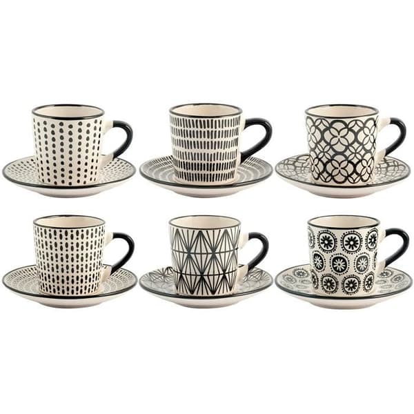 H+H H+H Set om 6 Kaffekoppar Dekor STW Svart med Fat 90 CC Porslin - 2000