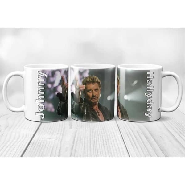Mugg - NO NAME - Johnny Hallyday - Vit - Rund - Tål diskmaskin