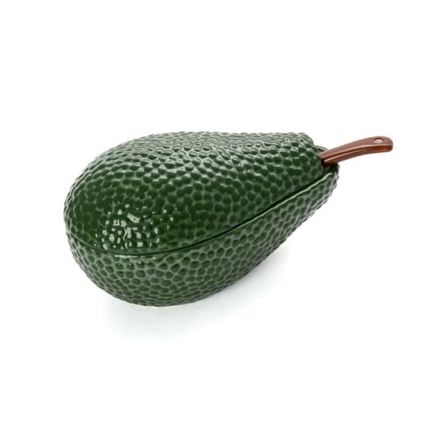Skål för guacamole med sked. Originalskål i avokadoform. Guacamoleskål i porslin. Grön aptitretarskål. 18 x 10 cm - Fisura