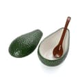 Miniatyrbild 1 av 4: Skål för guacamole med sked. Originalskål i avokadoform. Guacamoleskål i porslin. Grön aptitretarskål. 18 x 10 cm - Fisura
