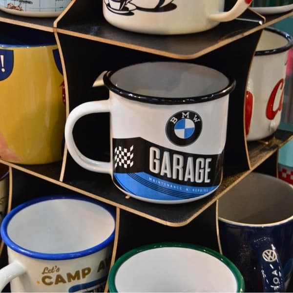 Kaffemugg - BMW - Metall - Vit - Rund - Med logotyp