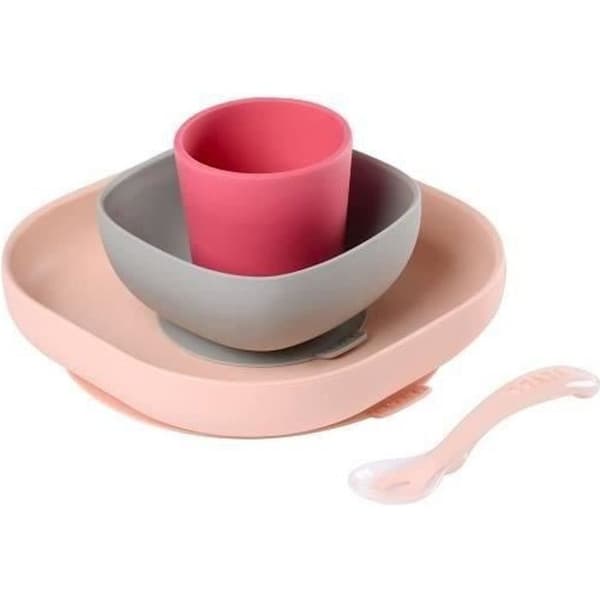 BEABA Silikonservis 4 delar - rosa