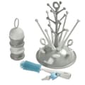 Miniatyrbillede 1 af 6: BEABA Fødselssæt (Grå Træflaskedråbe / Lys / Mørk Mist Dispenser / Silikone Flaskebørste / Tropisk Stof Hagesmæk)