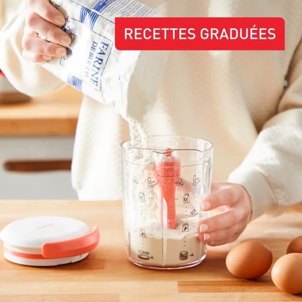 TEFAL Crêpes Express Blandare för pannkakssmet, Förberedelse på 2 minuter, Utan klumpar, 3 inbyggda mätade recept K1844404