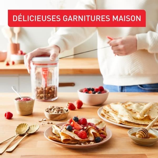 TEFAL Crêpes Express Blandare för pannkakssmet, Förberedelse på 2 minuter, Utan klumpar, 3 inbyggda mätade recept K1844404