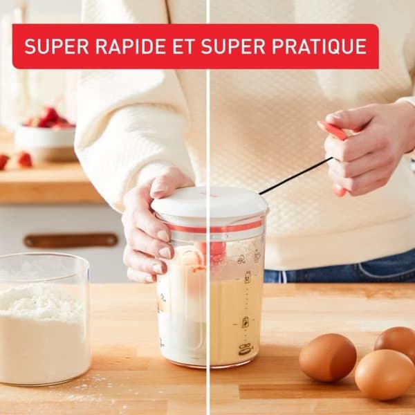 TEFAL Crêpes Express Blandare för pannkakssmet, Förberedelse på 2 minuter, Utan klumpar, 3 inbyggda mätade recept K1844404