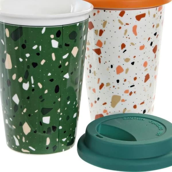 DKD Home Decor Terrazo Silikon Porslin Mugg Cup (400 ml) (4 st)