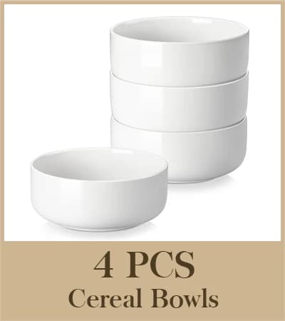 MALACASA Cereal Skåle, Elegant Rundt Design, 650ML Kapacitet,Hvid 4 Deles