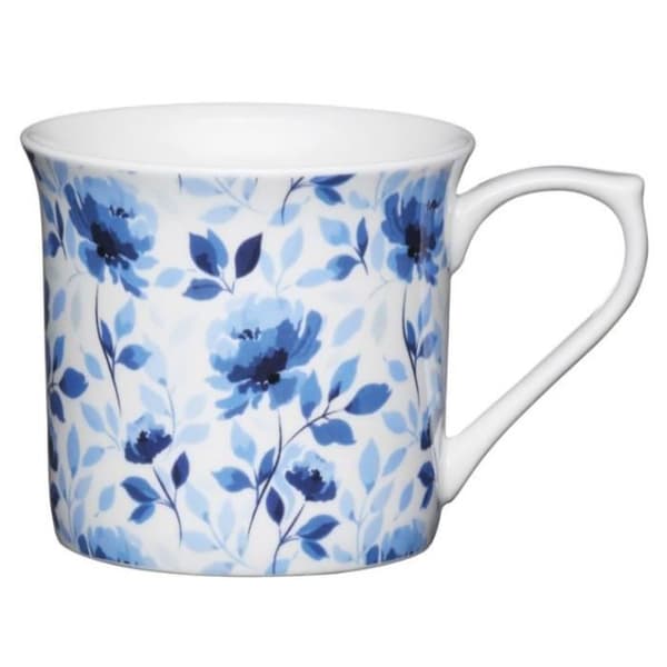 KitchenCraft kopp Fine Bone China Ros 300 ml vit/blå