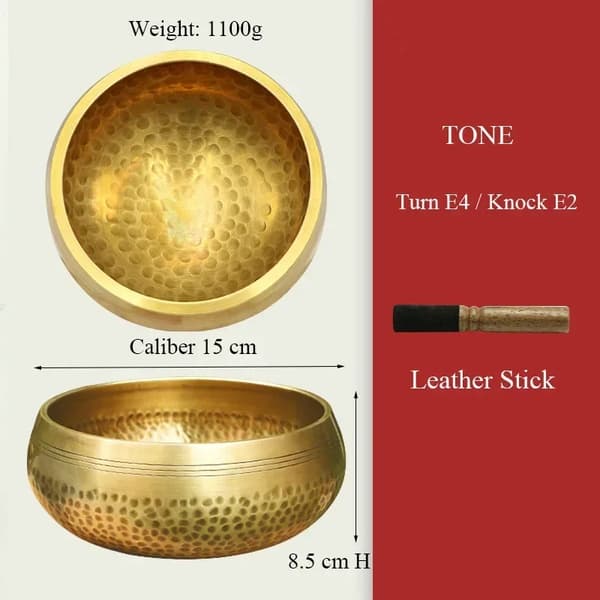 Tibet Sound Bowl, E5 Tone, Læderstok inkluderet,150mm Læder Stang