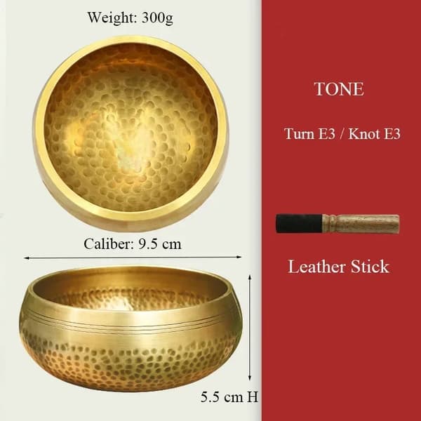 Tibet Sound Bowl, E5 Tone, Læderstok inkluderet,95mm Læder Stang
