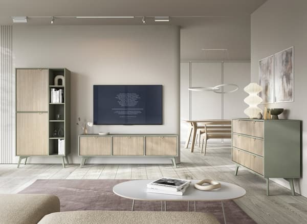 Sengebord: en skuffe, en hylde, Farve: eucalyptus / sandi sildeben, eukalyptus træben,
