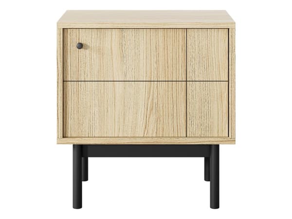 Sengebord: en dør, to hylder, Farve: linea eg, træben: sorte, Møbelmål: bredde: 53,5 cm, højde: 56,6 cm, dybde: 39 cm,