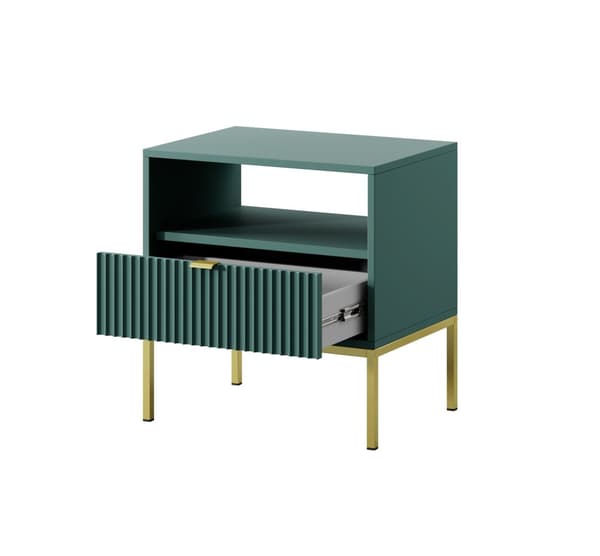 Nachttisch: zwei Schubladen, Farbe: Labrador, Gestellfarbe: Gold Möbelmaße: Breite: 54 cm, Höhe: 56 cm, Tiefe: 39 cm,
