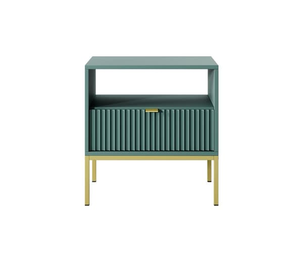 Nachttisch: zwei Schubladen, Farbe: Labrador, Gestellfarbe: Gold Möbelmaße: Breite: 54 cm, Höhe: 56 cm, Tiefe: 39 cm,