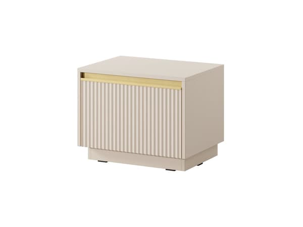 Yöpöytä: yksi laatikko, Väri: hiekkabeige, Huonekalun mitat: l: 53,6 cm, k: 42 cm, pituus: 39 cm,