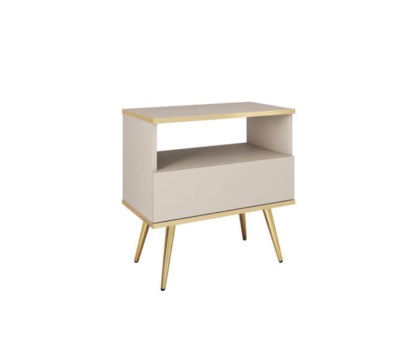 Yöpöytä, beige, kultaiset jalat, 54 x 59 x 39 cm