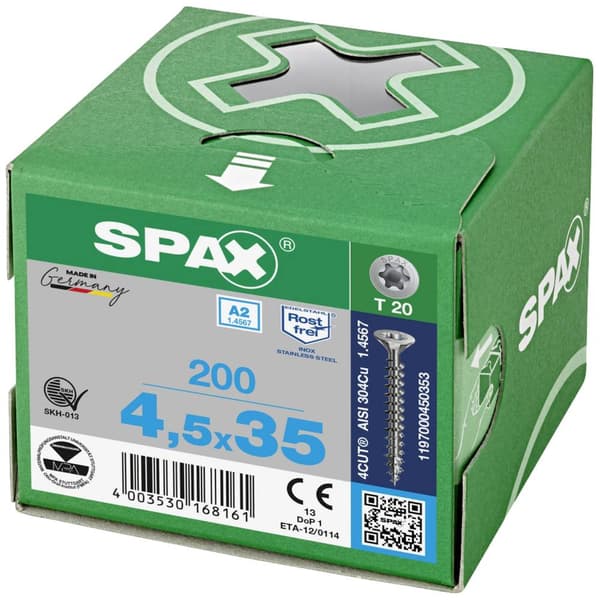 SPAX 1197000450303 Träskruv 4.5 mm 30 mm T-STAR plus 88091 Rostfritt stål A2 200 st