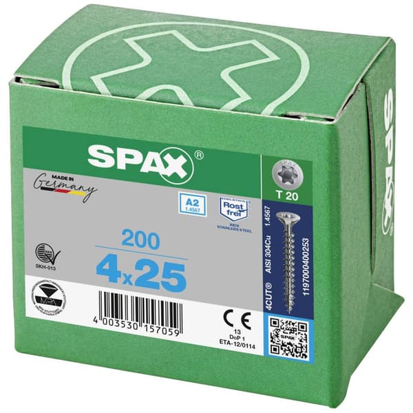 SPAX 1197000400203 Träskruv 4 mm 20 mm T-STAR plus 88091 Rostfritt stål A2 200 st