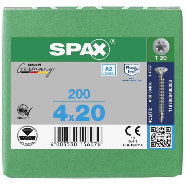 SPAX 1197000400203 Träskruv 4 mm 20 mm T-STAR plus 88091 Rostfritt stål A2 200 st