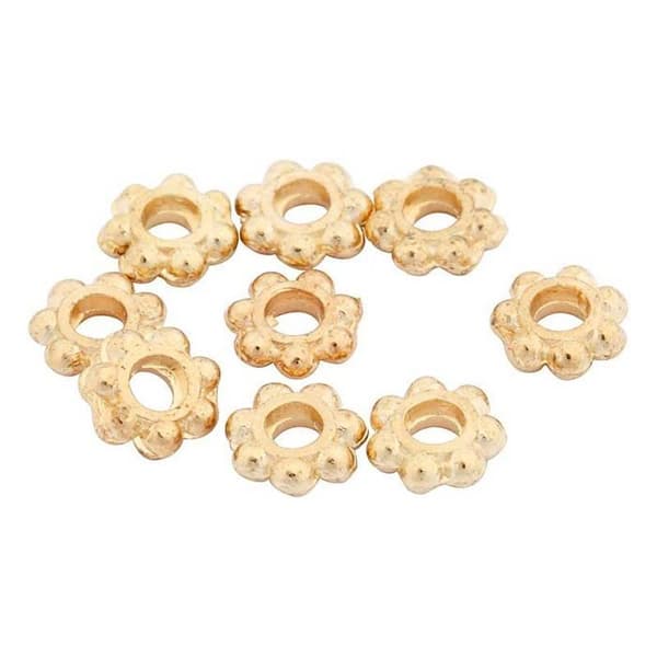 Metallbricka - Blomma - Guld - 6 mm - Lackad - Runt huvud