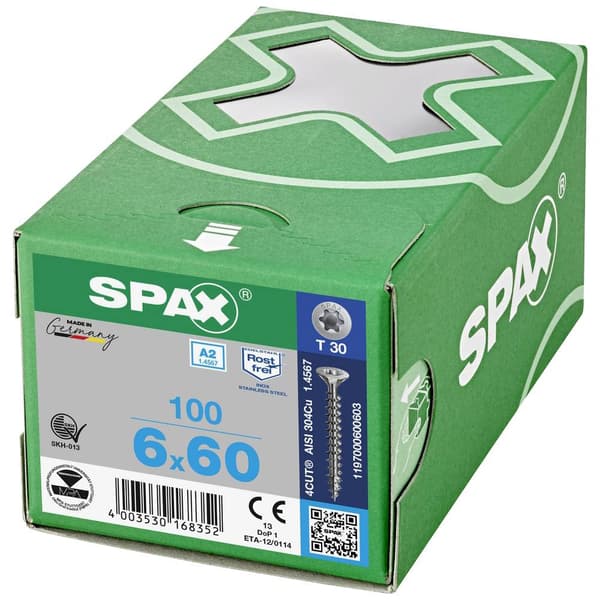 SPAX 1197000600503 Träskruv 6 mm 50 mm T-STAR plus 88091 Rostfritt stål A2 100 st