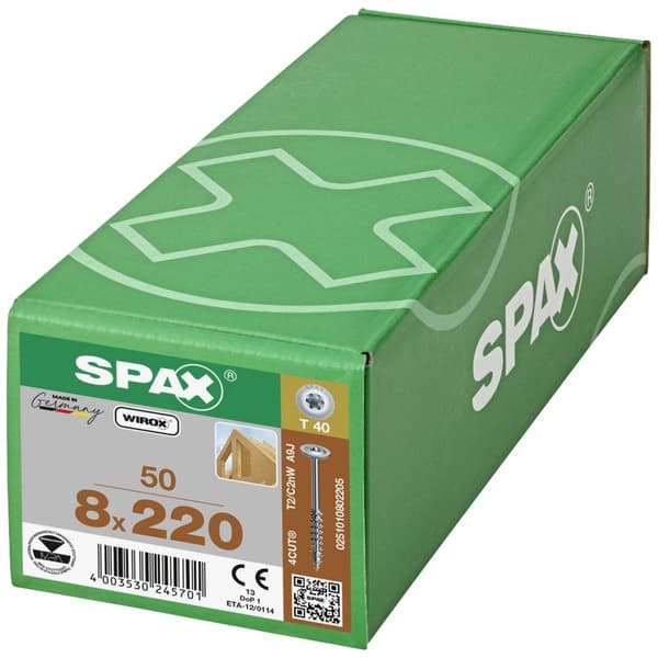 SPAX 251010802005 Träskruv 8 mm 200 mm T-STAR plus Stål WIROX 50 st