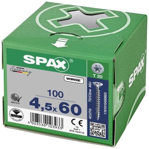 SPAX 1191010450603 Träskruv 4.5 mm 60 mm T-STAR plus Stål WIROX 100 st