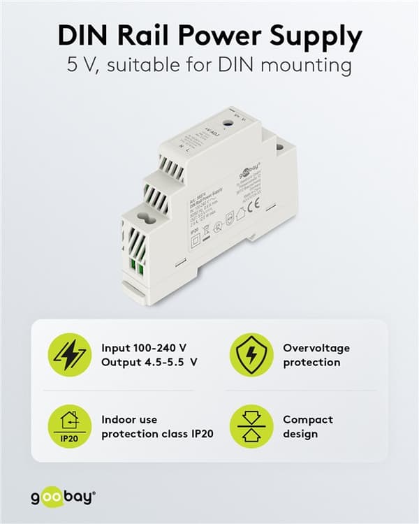 Strømforsyning til DIN-skinne 5 V (DC), 2,4 A, 12 W