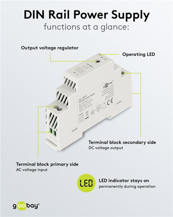 Strömförsörjning för DIN-skena 12 V (DC), 1,25 A, 15 W