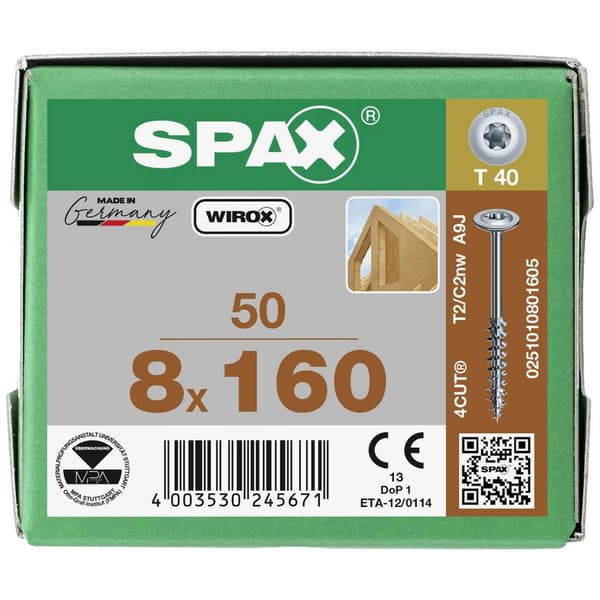 SPAX 251010801605 Träskruv 8 mm 160 mm T-STAR plus Stål WIROX 50 st