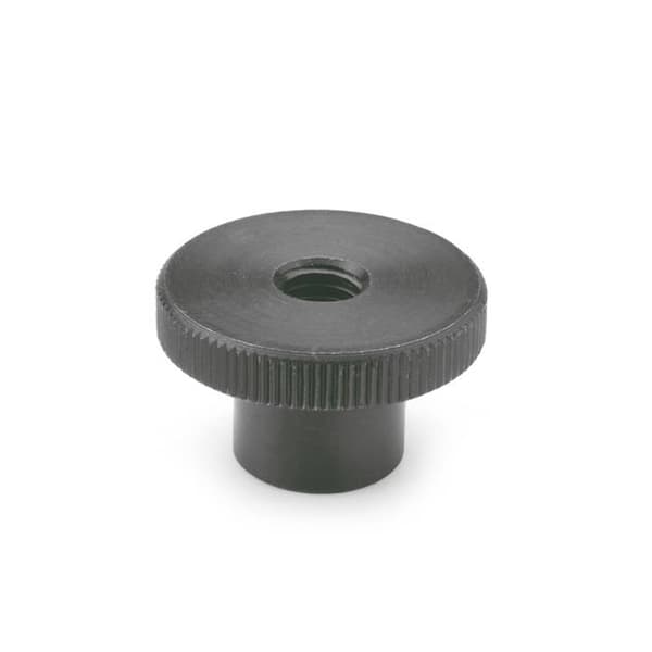 Bult - mutter - bricka Ganter standard - DIN 466-M6 - Set med 15 höga räfflade muttrar - Polerat stål