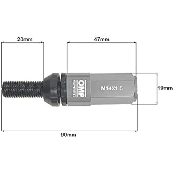 Hjulbultar - OMP - M14x1,5 - Paket med 20 - Aluminium 7075 - Svart med skydd