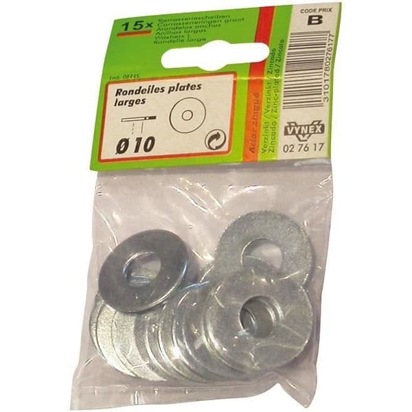 Platt skiva stor - förzinkad stål - D: 12 mm