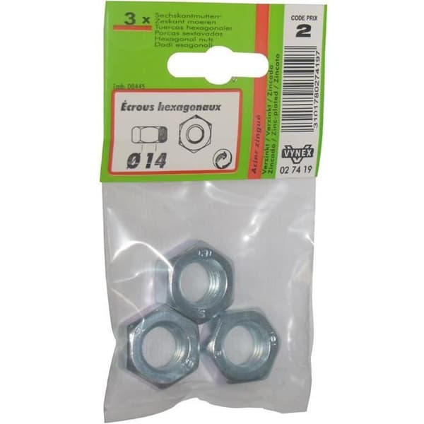 Sechskantmuttern i zinkat stål - D: 14 mm