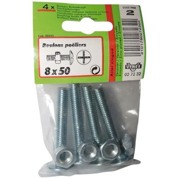 Boulon poêlier - zinkat steel - 8x50 mm