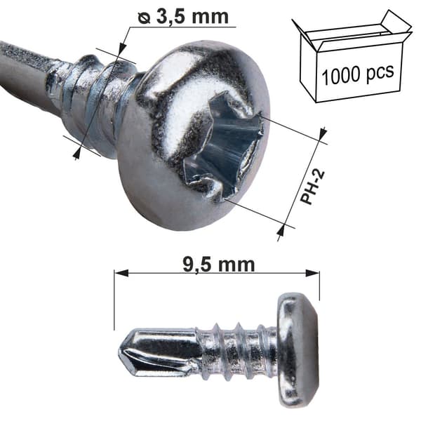 KSTEX loppeskruer 3,5x9,5mm B galvaniseret