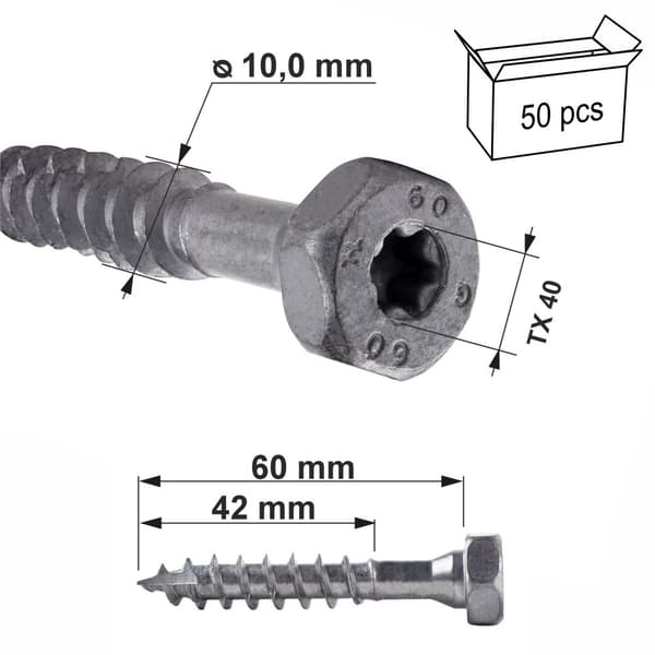 Skruer til tømrerfuger SSH 10,0x60mm