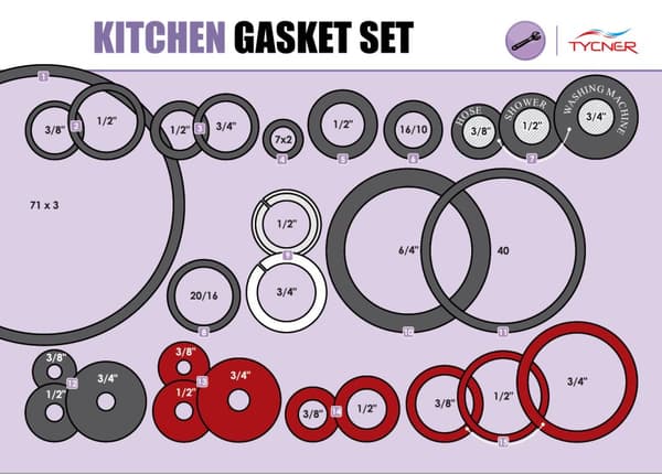 54 hydrauliikkatiivisteen sarja, kumia ja kuitua, eri kokoja ja tyyppejä