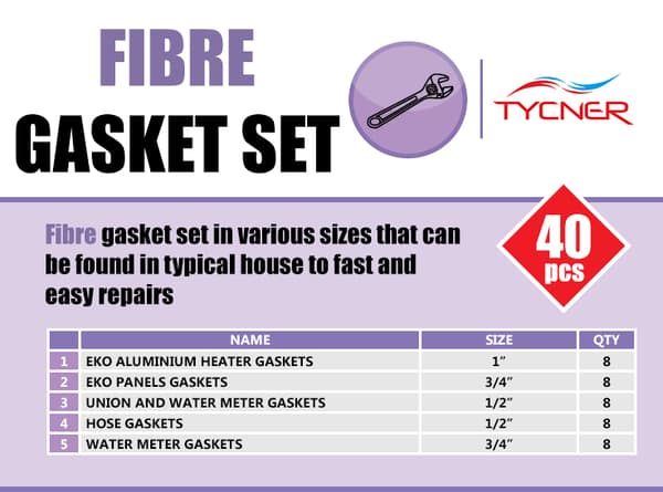 40 universella fiberpackningar, olika storlekar och typer