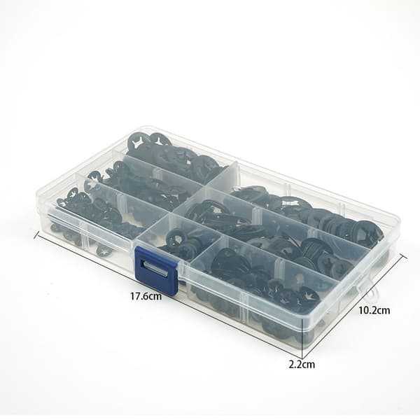 INF E-Clip -pidätinrengassarja - 500 kpl, 3-12 mm, 65Mn teräs