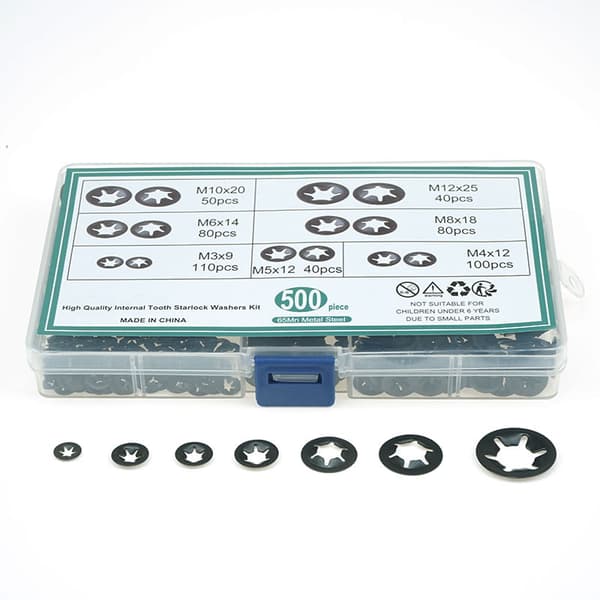 INF E-Clip -pidätinrengassarja - 500 kpl, 3-12 mm, 65Mn teräs
