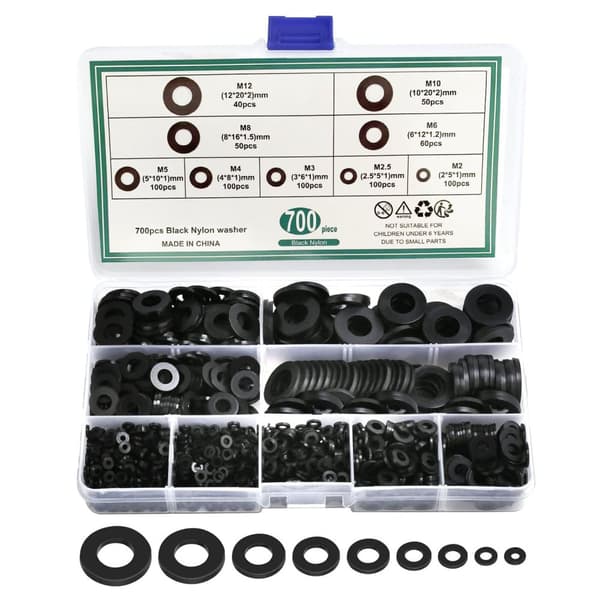 INF 700 stk. Sort Nylon Flad Skive Sortimentssæt
