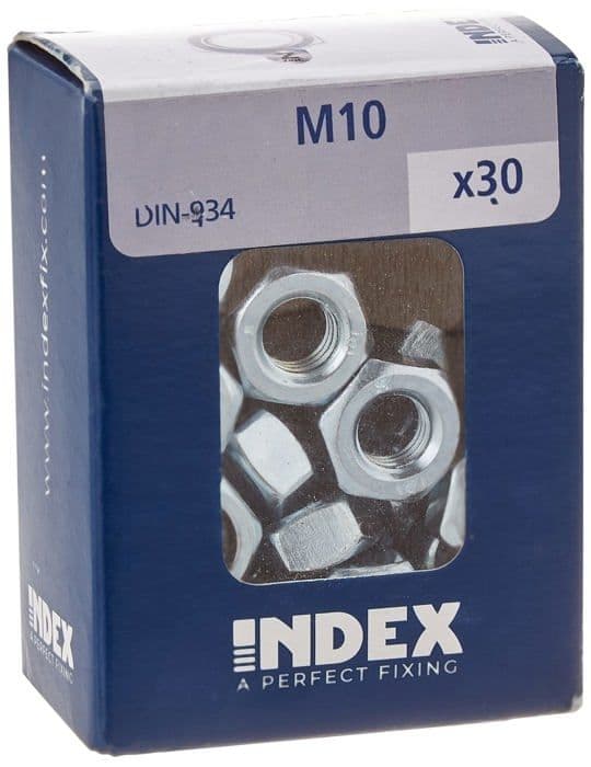 Bult - mutter - bricka Index 184 - VD93410 - INDEX - Caja con Ventana. Hexagonal tuerca (M10, 8 uts.)