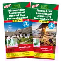 Denmark North - South Road Map, 2 Sheets with Biking Routes 1:150 000